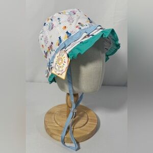 Seahorse Bucket Sun Hat Adjustable Chin Strap Ruffle Sunny Dayz Sz 6-12 Mos NEW
